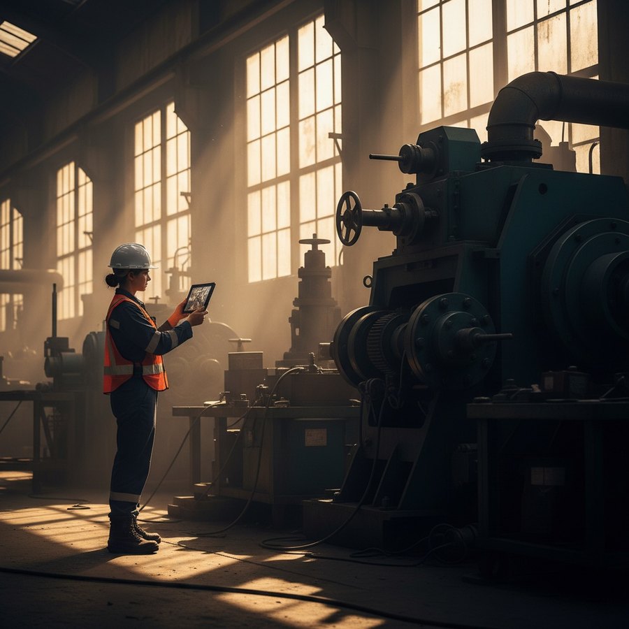 Inspecteur sécurité photographiant un équipement industriel avec une tablette